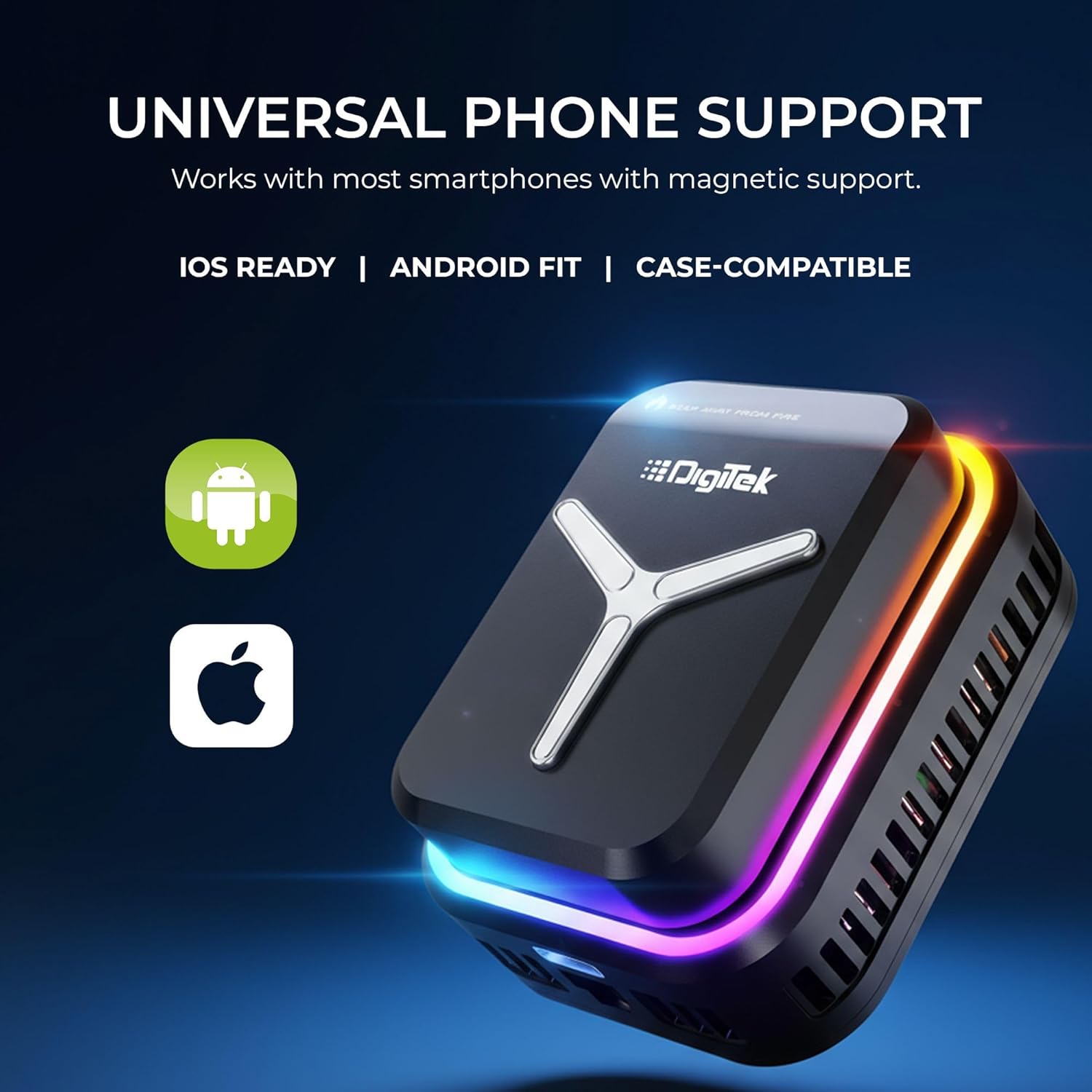 Digitek DCF 001  Magnetic Smartphone Cooler Fan with Built-In Battery, RGB Light Effects, Type-C Charging, for Mobile Gaming - Image 7
