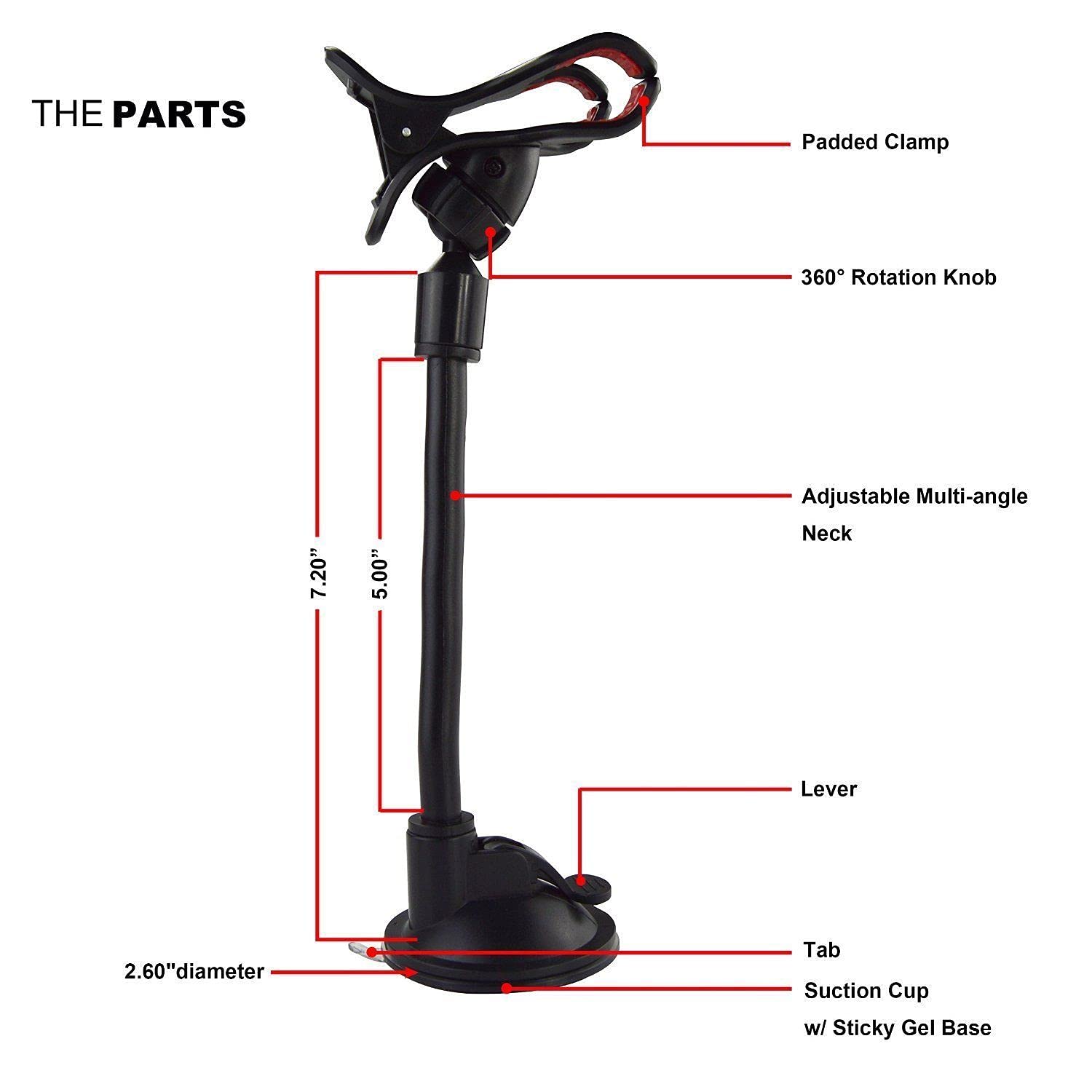 Car Phone Holder for Dash & Windshield Universal Flexible Gooseneck 8" Long Arm with Double Clip & Strong Suction Cup Phone Holder Mount for All Cellphones & Most of GPS - Image 6
