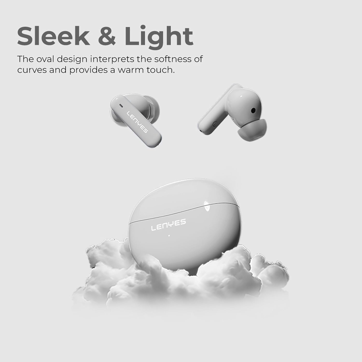 Lenyes AIR 100 TWS Earbuds, Bluetooth 5.3, 12mm Bass Drivers, ANC+ENC Quad Mic, 30H Playtime, Type-C Fast Charging, Sweat-Proof, Touch Controls White - Image 9