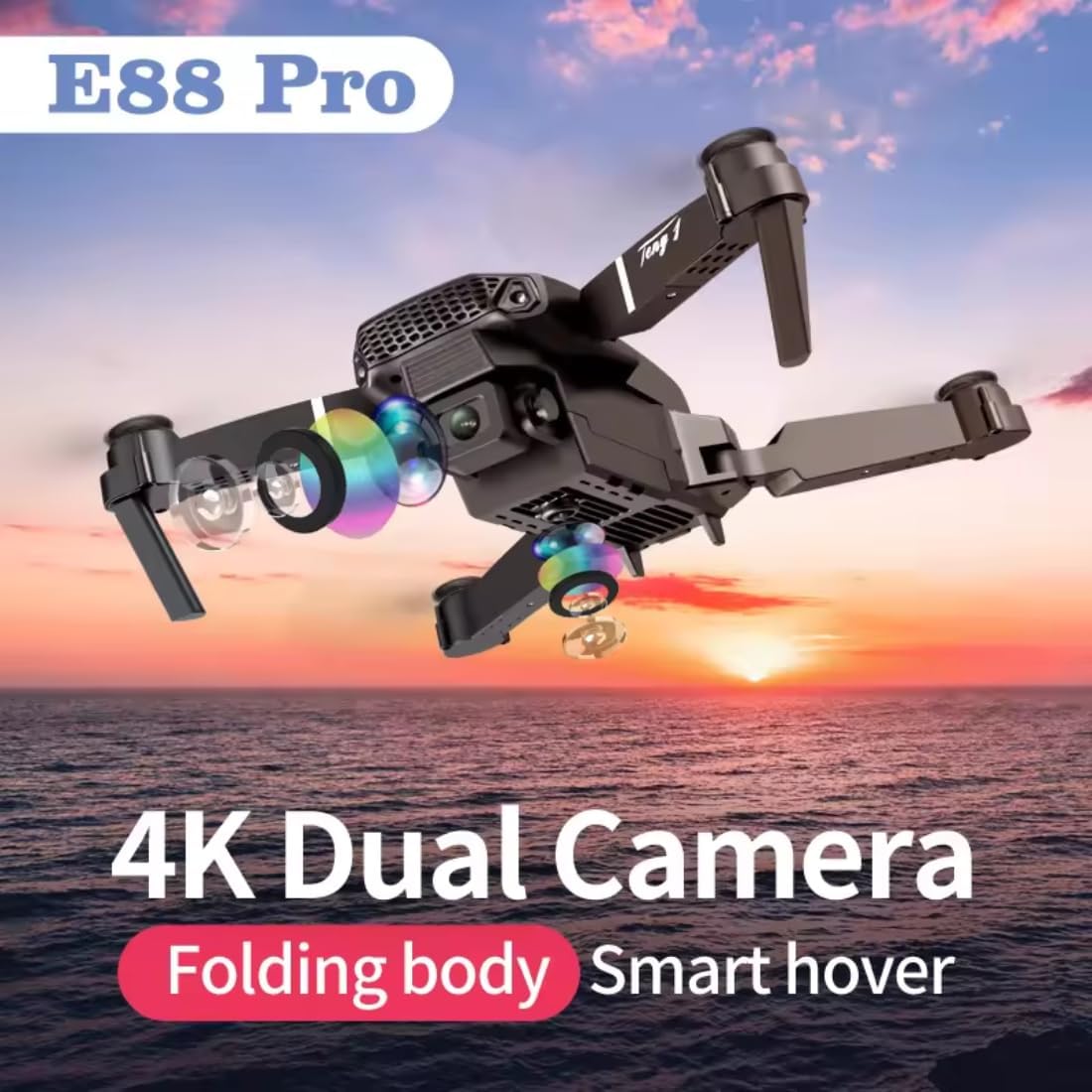 E88 Drone with 1080P Camera 2 Batteries One Key Take Off Land Altitude Hold Automatic Avoidance Obstacles 360° Flip with Aerial Photography Drone Multicolor - Image 2
