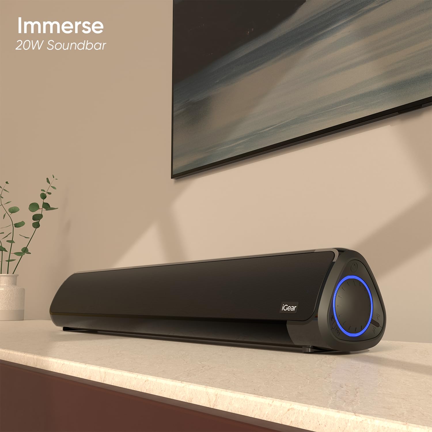 iGear Immerse 20W Bluetooth Soundbar with Subwoofer, 4 Hours, Heavy Bass, TWS, FM, Micro SD, USB, AUX, 5.3 BT for TV, Mobile, PC , Laptop Black - Image 2