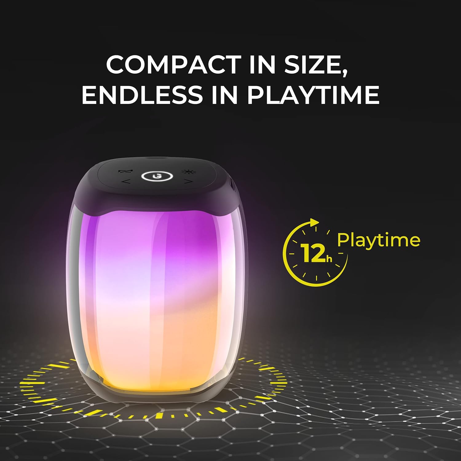 iGear Spectrum Mini Bluetooth Speaker, 9 Light Modes, 10 Million Colours, 15W, 360° Immersive, 12 Hours Playtime, Fast Type C Charging,  IPX5, TWS - Image 4
