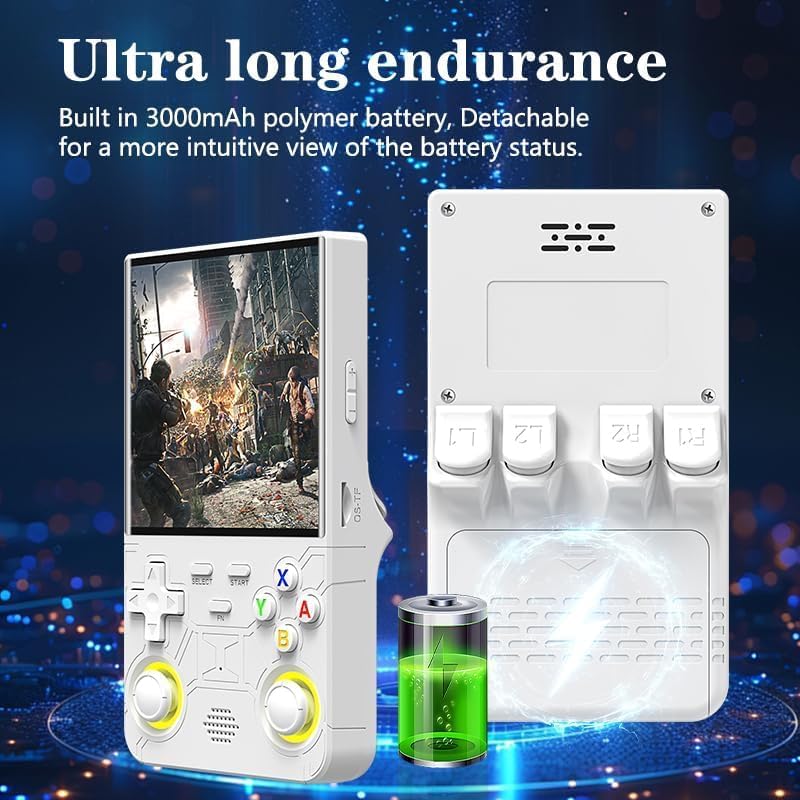 R36 Ultra Retro Handheld Game Console, with 64G Built-in 20000+ Games, 3000mAh Rechargeable, Support 20+ Simulators, Linux System, 4.0 Inch IPS Screen Portable Pocket Arcade with RGB Light Blue - Image 5