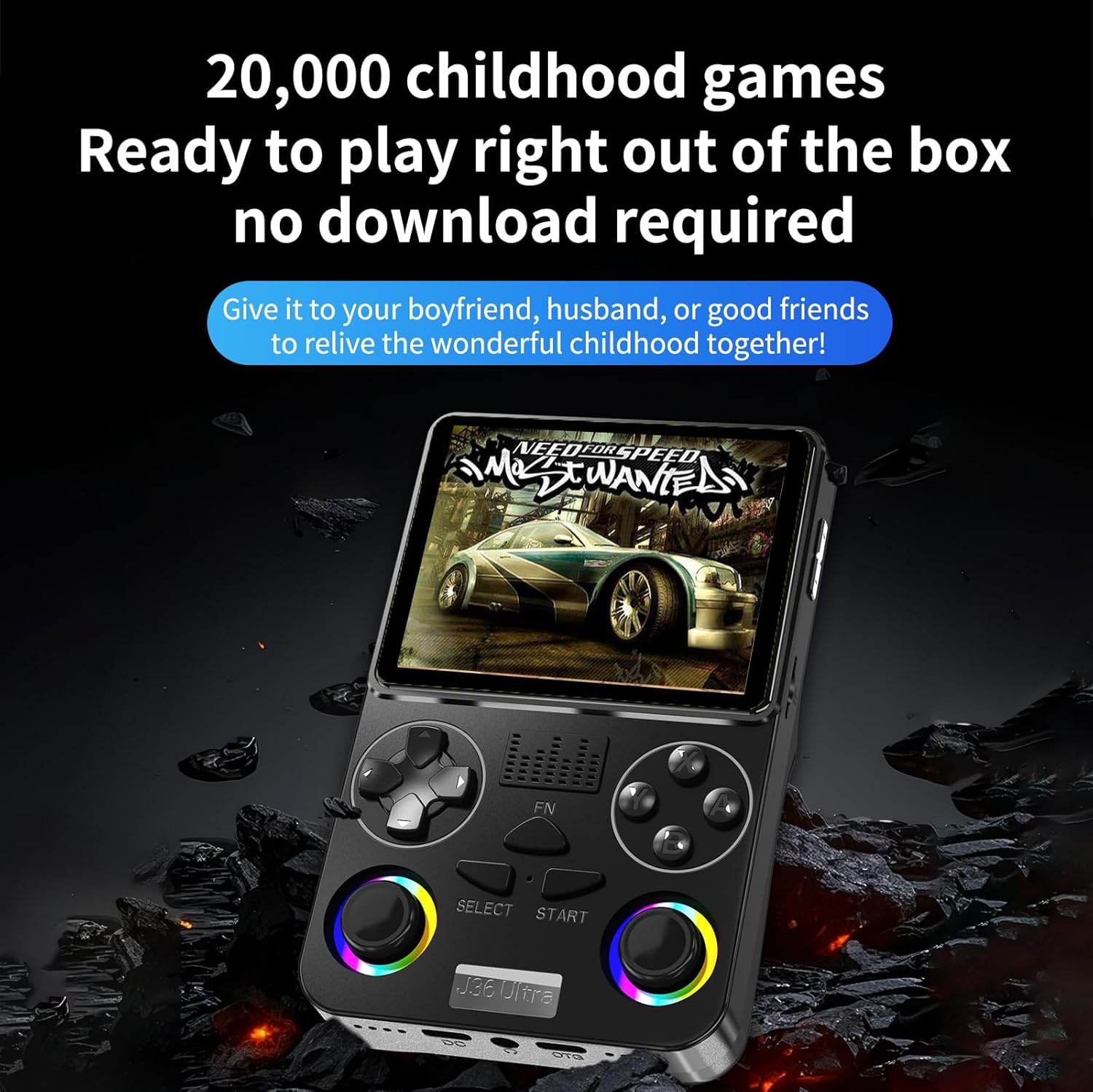 J36 Ultra Retro Handheld Game Console WIFI 3.5" IPS Screen,20000+ Classic Games,64G TF Card, 3000mAh Battery,Portable Gaming Player for Travel,Gift for Teen or Partner Black - Image 8