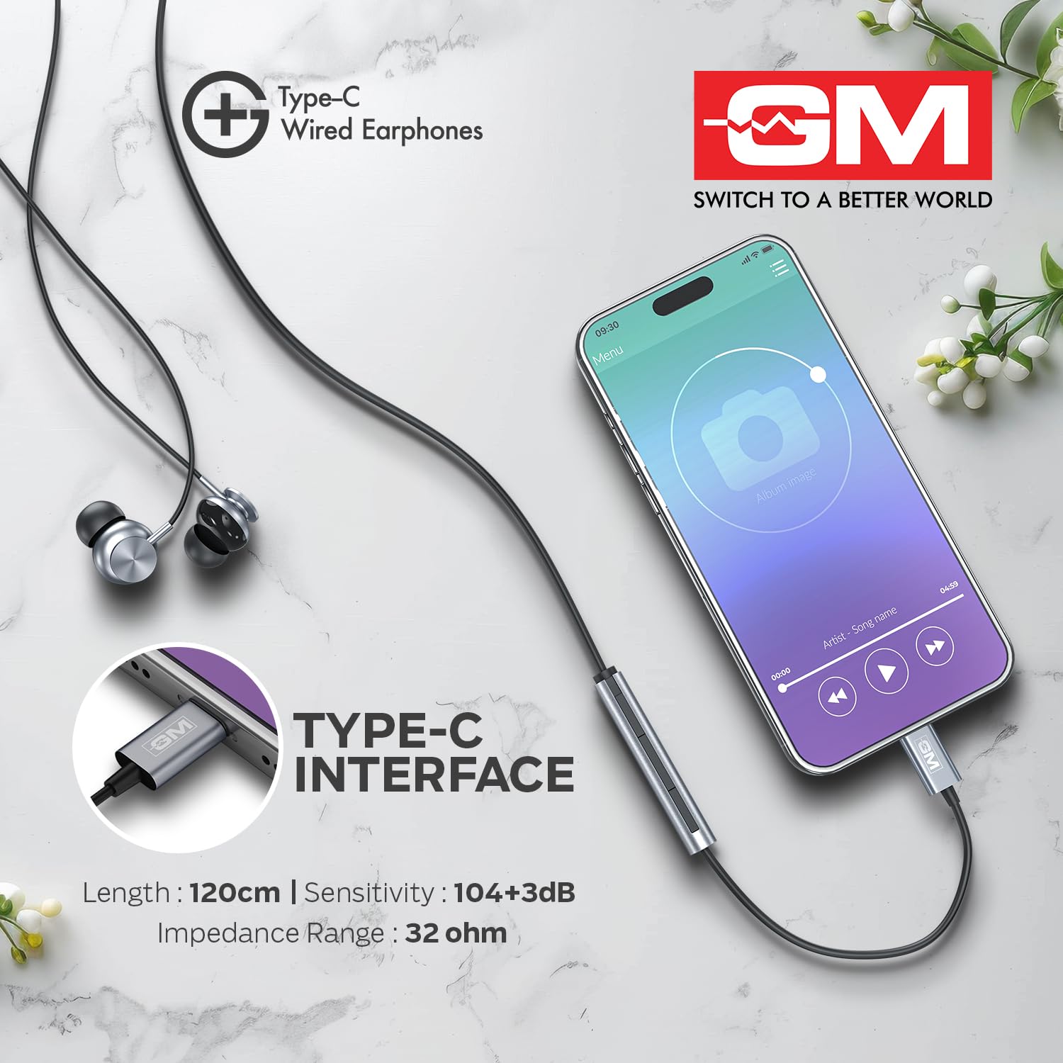 GM G+ Type-C Wired Earphones, Wireless in-Ear Earphones with HD Mic, 14mm Drivers, Pure Bass Sound, Lightweight & Comfortable Fit, for Rich & Detailed Audio - Image 3