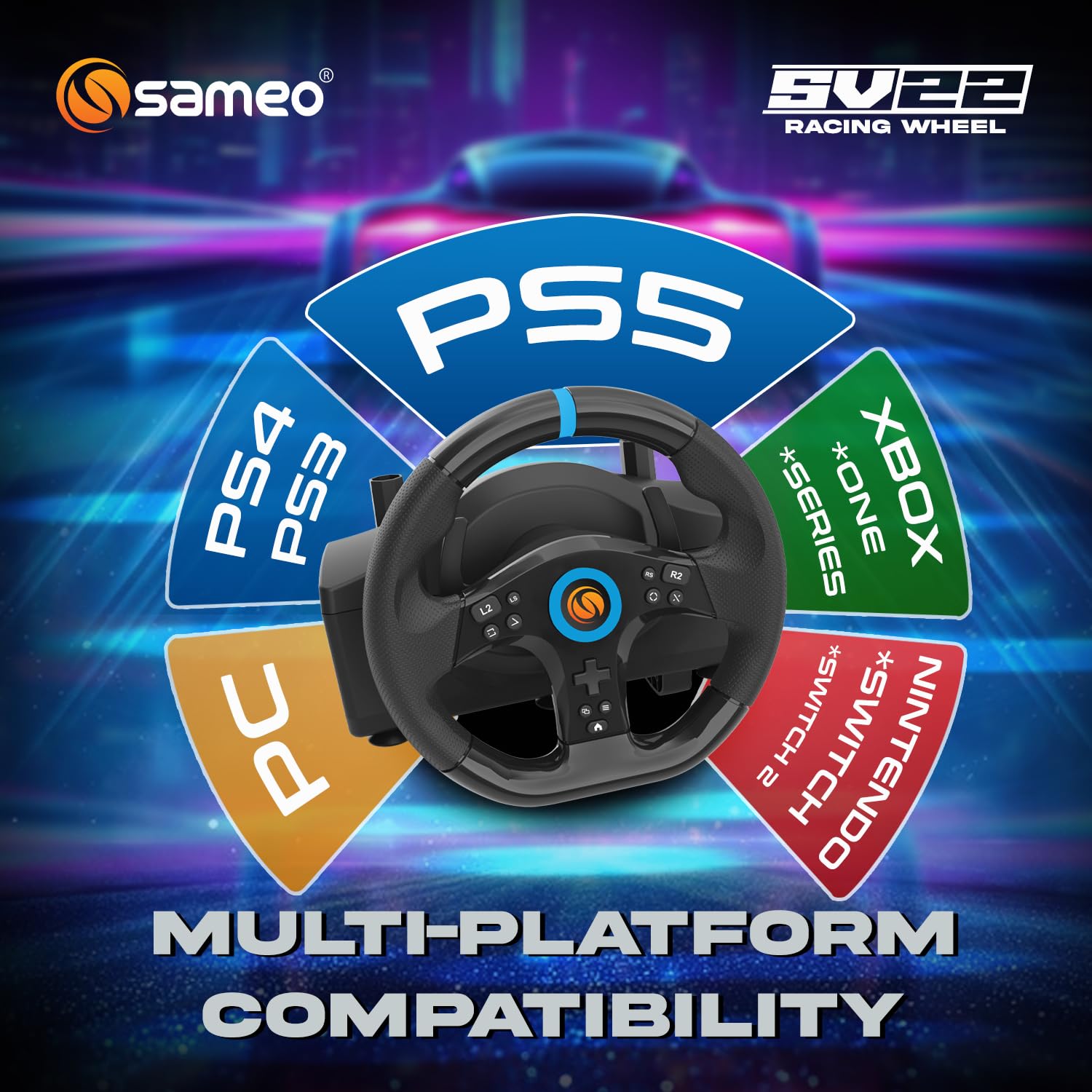 Sameo SV22 Multi-Platform Gaming Racing Wheel, Padel Set, Supports PC, PS3, PS4, Xbox One, Xbox 360, and Nintendo Switch. Sameo SV22 Multi-Platform Gaming Racing Wheel, Padel Set, Supports PC, PS3, PS4, Xbox One, Xbox 360, and Nintendo Switch. - Image 6