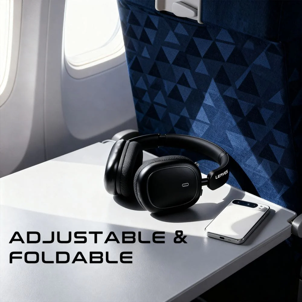 Lenyes LH62 ANC Noise Cancelling Headphones, Bluetooth 6.0, 40mm Drivers, 32Hr Battery, 180Hr Standby, Foldable, Game and Music Mode, Audio App Black - Image 3