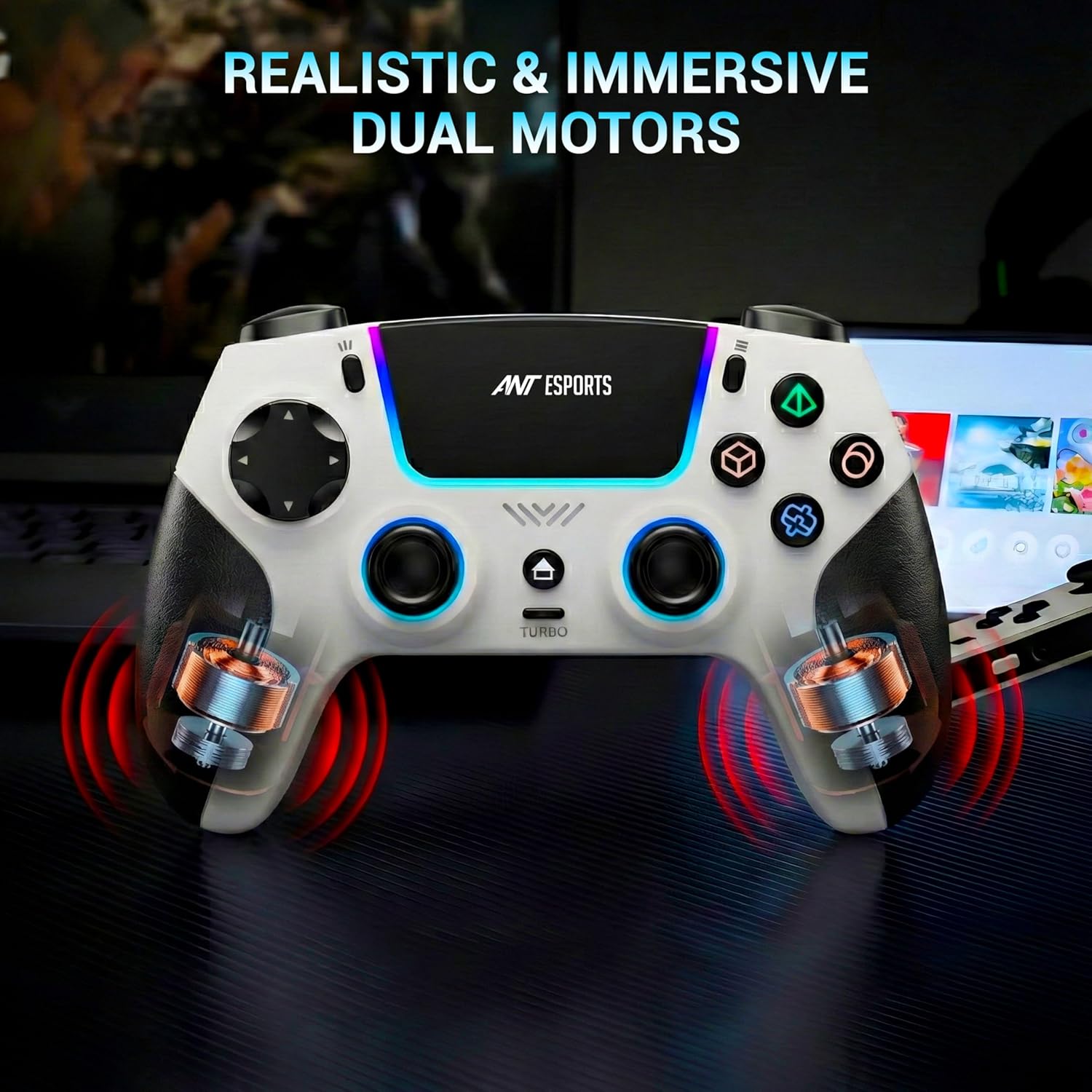 Ant Esports SUPERNOVA Tri Mode Enhanced Wireless Gamepad, Bluetooth 2.4G Dongle, Hall Joysticks, Triggers, Touchpad, RGB, No Stick Drift, No Dead Zone For Windows PC, Android, Steam, iOS, PS4 White - Image 4