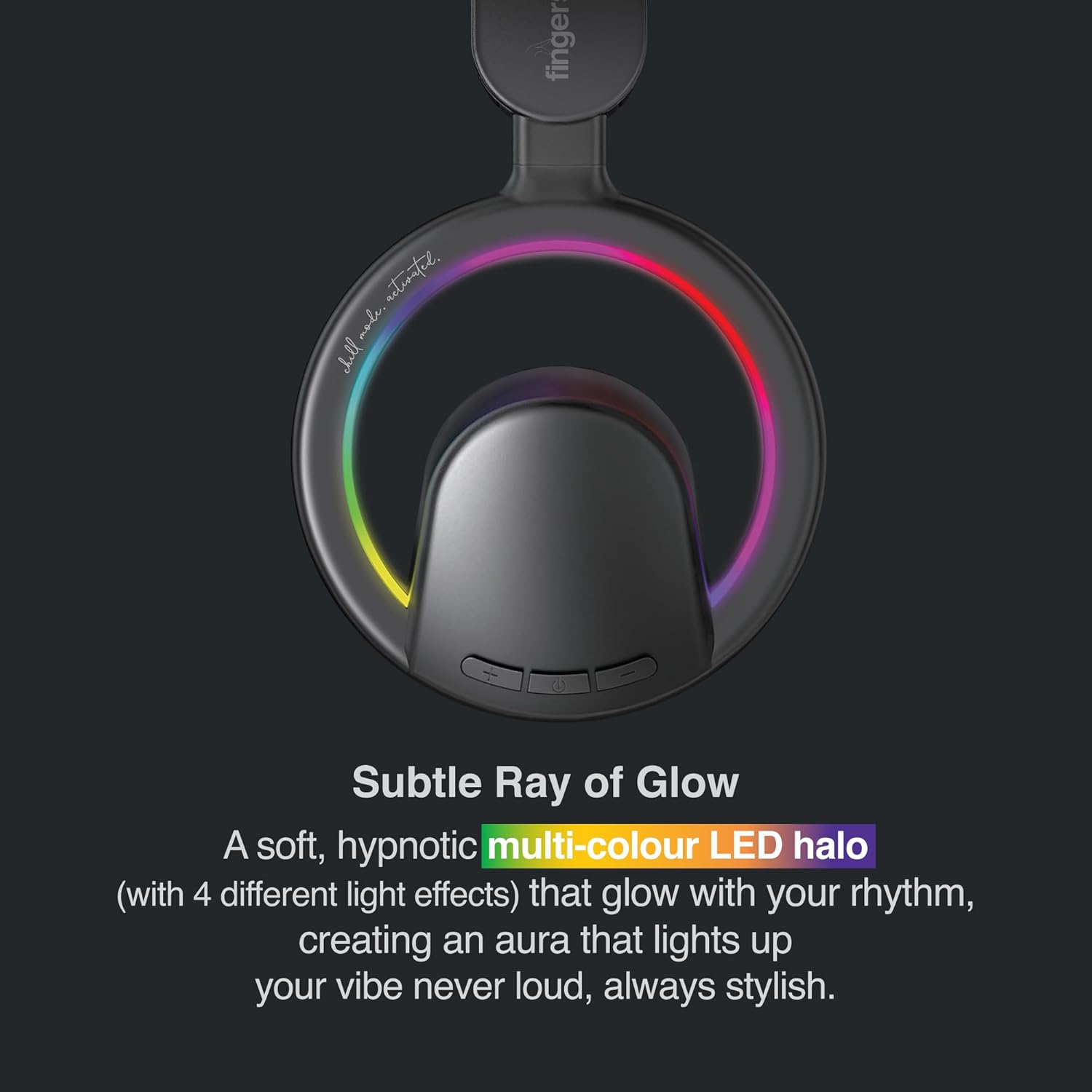 FINGERS ChillRay Open-Ear Wireless Headphones 360° Reality Audio, LED Halo Light Effects, 20 Hrs Playback, Flexible Foldable, Dual Mic Cool Black - Image 5