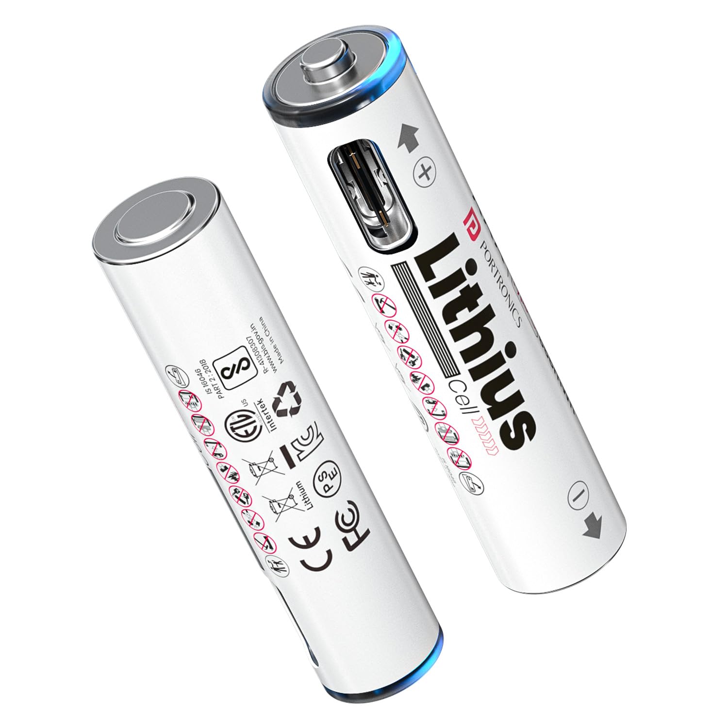 Portronics POR2510  AAA Lithius Type C Rechargeable Batteries, Pack of 2, Lithium Ion Cell Composition, Upto 440mAh Capacity, Low Self Discharge, No Separate Charger Required White - Image 1