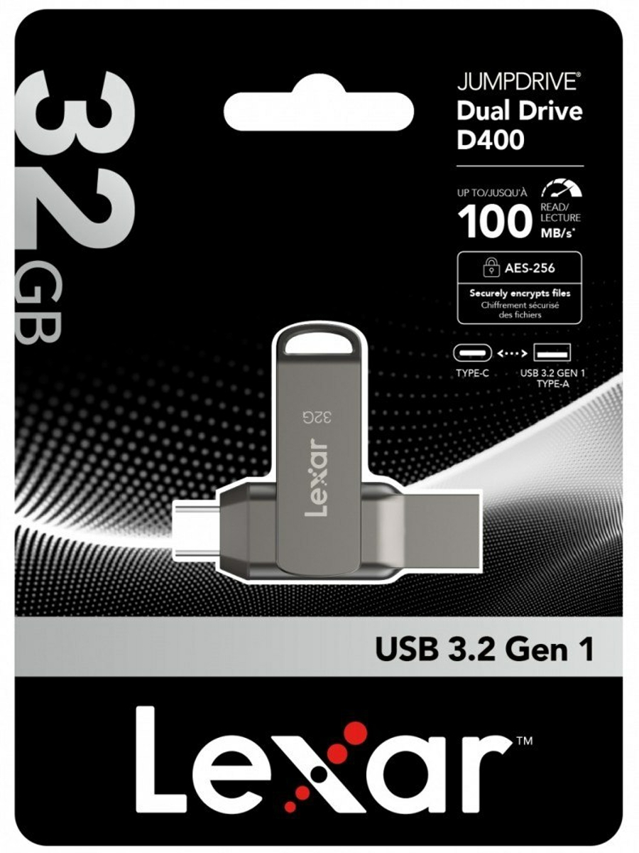 Lexar Jump USB 32GB Dual Flash Drive USB 3.2 Gen 1 OTG D400 PenDrive Compatible with Desktop Computer, Mobile, Laptop Metal Body Case Grey - Image 1