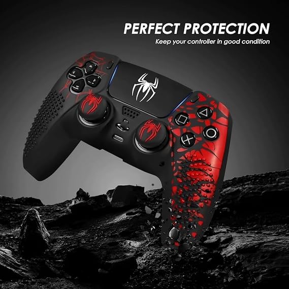 Spiderman theme Silicone Case for PS 5 Controller With 2 Thum Caps & Touch Pad Skin - Image 3