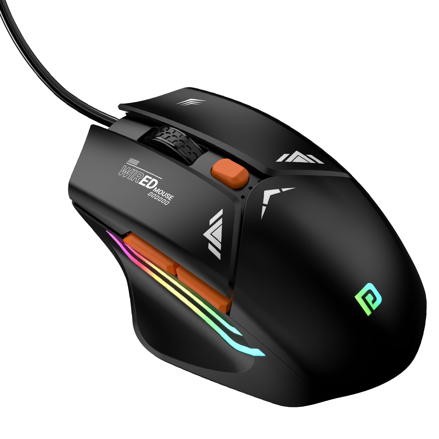 Portronics POR 2015 Vader Wired Gaming Mouse with 6 Buttons, Thumb Support, Adjustable DPI (6400 Max), RGB Light Effects, Ergonomic Design, 1.5 m Long USB Cable for Laptop And PC Black - Image 1