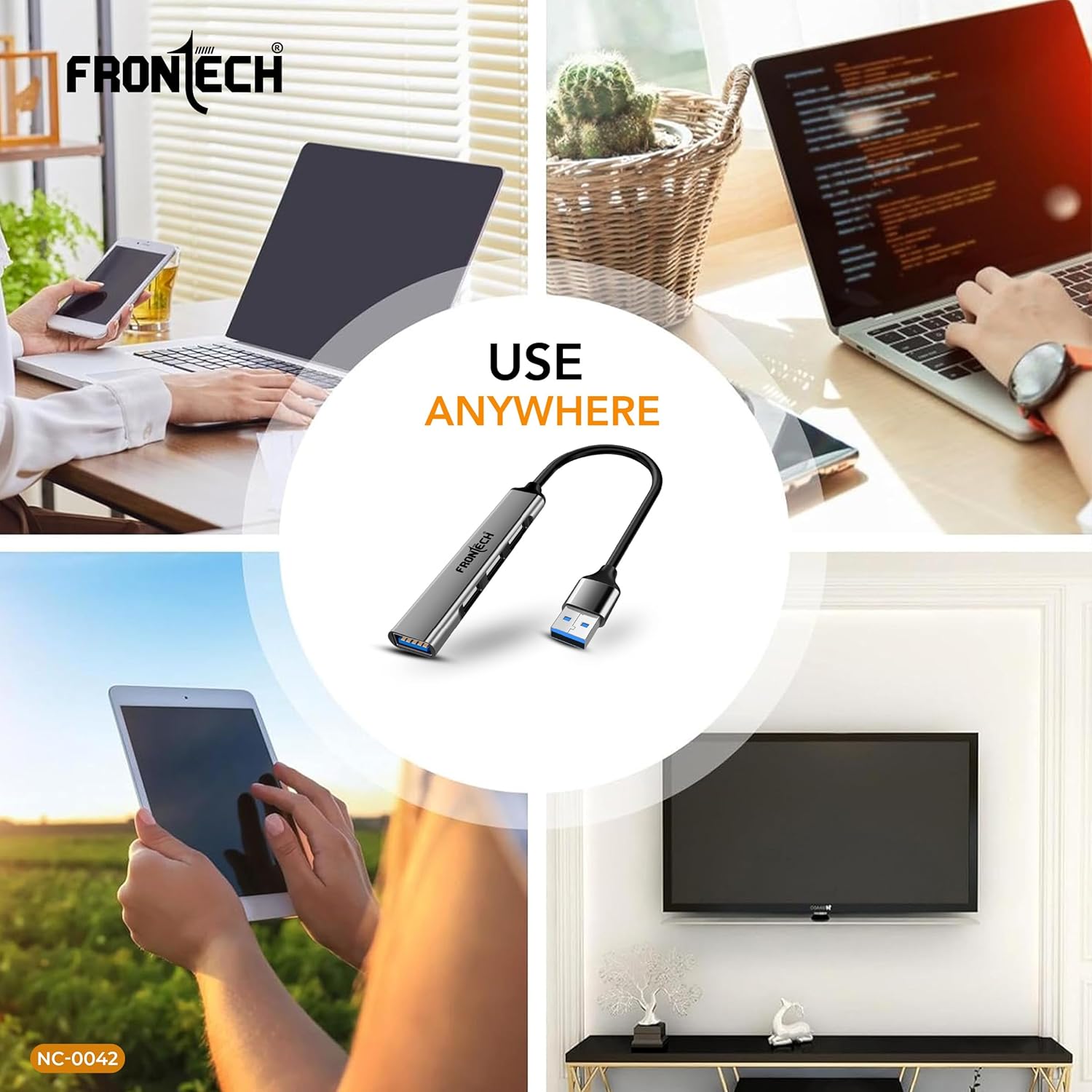 Frontech 4 in 1 Slim Multiport HUB Dock,1XUSB 3.0, 3X USB 2.0,Compact Metal Design, Upto 5 Gbps Hight Speed Data Transfer for Desktop,Laptop,Tablet - Image 8