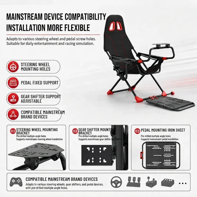 Racing Wheel Stand with Foldable Bucket Seat for Sim Racing For Logitech, Moza, Cammus, Thrustmaster Wheels - Image 12
