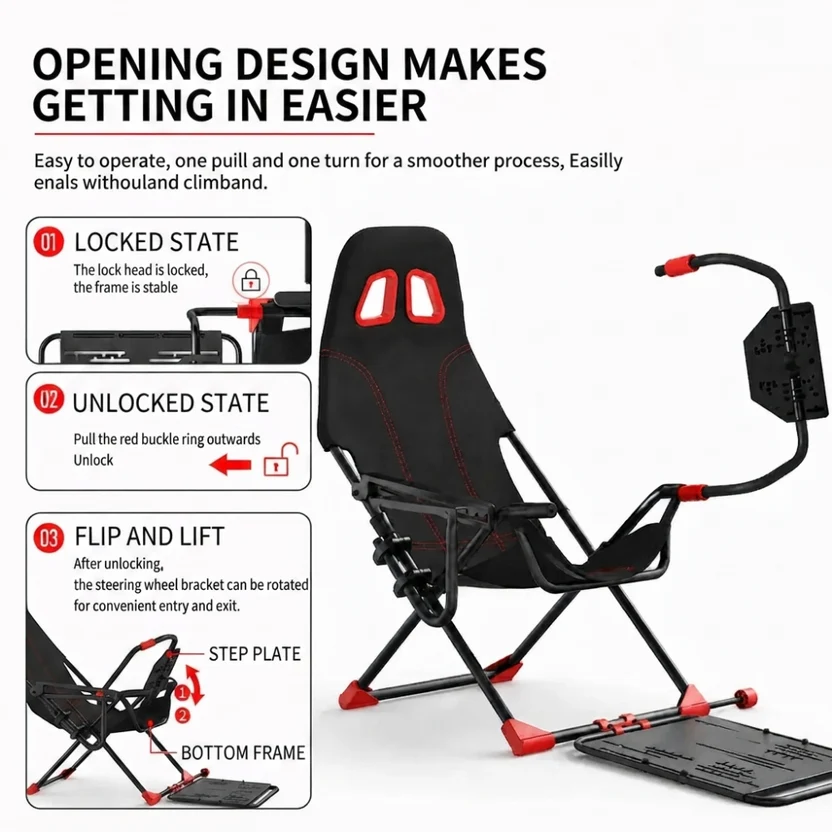 Racing Wheel Stand with Foldable Bucket Seat for Sim Racing For Logitech, Moza, Cammus, Thrustmaster Wheels - Image 10