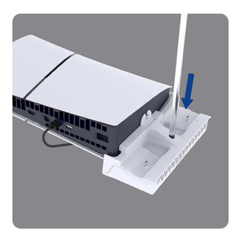 PGTECH GP-533 RGB Horizontal Console Bracket with Dual Gamepad Charging Port Built-in Dual Cooling Fan for PS5 Slim Host - White - Image 4