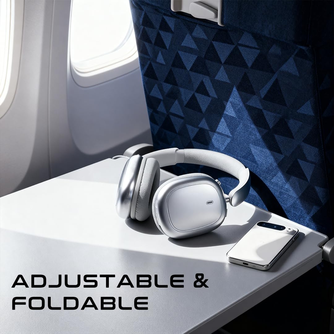 Lenyes LH62 ANC Noise Cancelling Headphones, Bluetooth 6.0, 40mm Drivers, 32Hr Battery, 180Hr Standby, Foldable, Game and Music Mode, Audio App Silver - Image 2