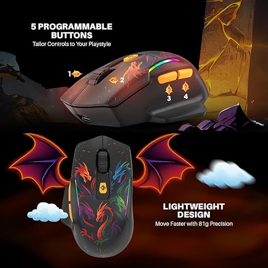 Cosmic Byte Helios Tri-Mode Wired + 2.4GHz Wireless + Bluetooth Gaming Mouse Dragon Black - Image 7
