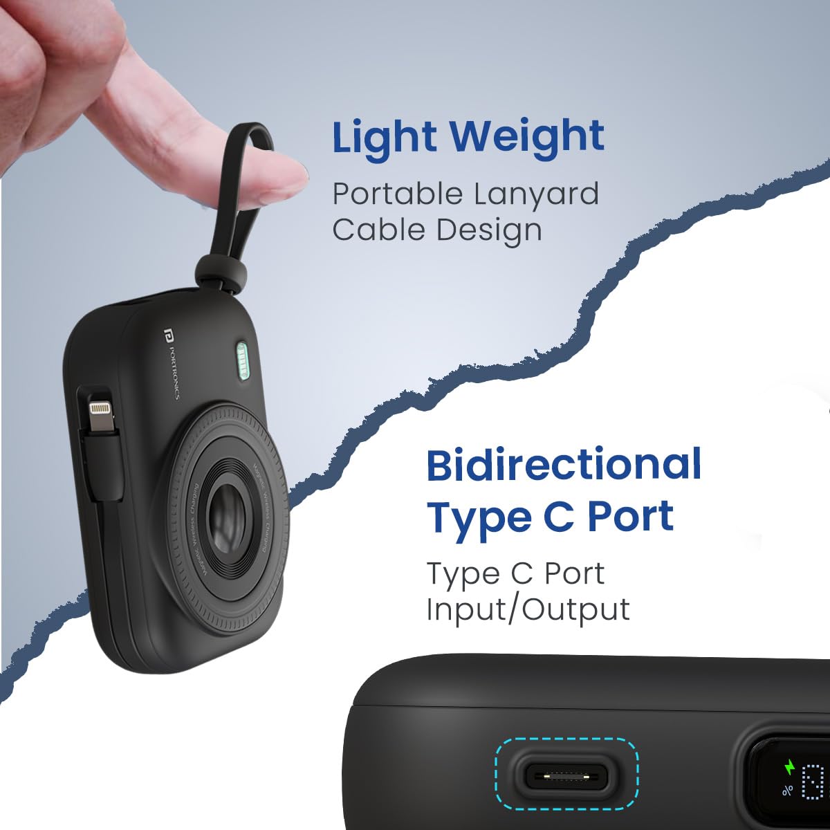 Portronics POR 2264 Power Shutter 10000mAh 15W Magnetic Wireless Fast Charging Powerbank with in-Built Type C And 8 Pin Cable, 22.5W Type C PD Output, Type C Bidirectional Port, LED Display Black - Image 7