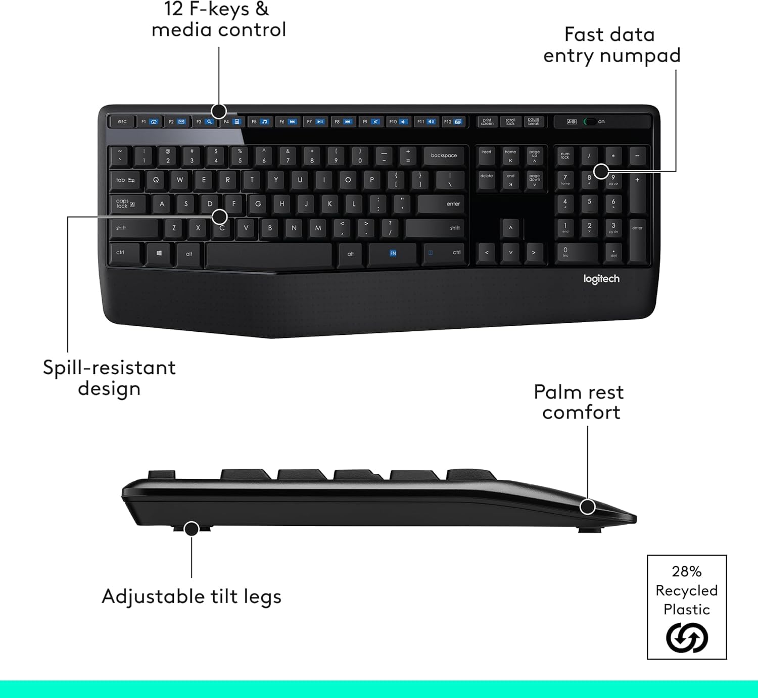 Logitech MK345 Wireless Keyboard and Mouse Set Full-Sized Keyboard with Palm Rest and Comfortabal - Image 3