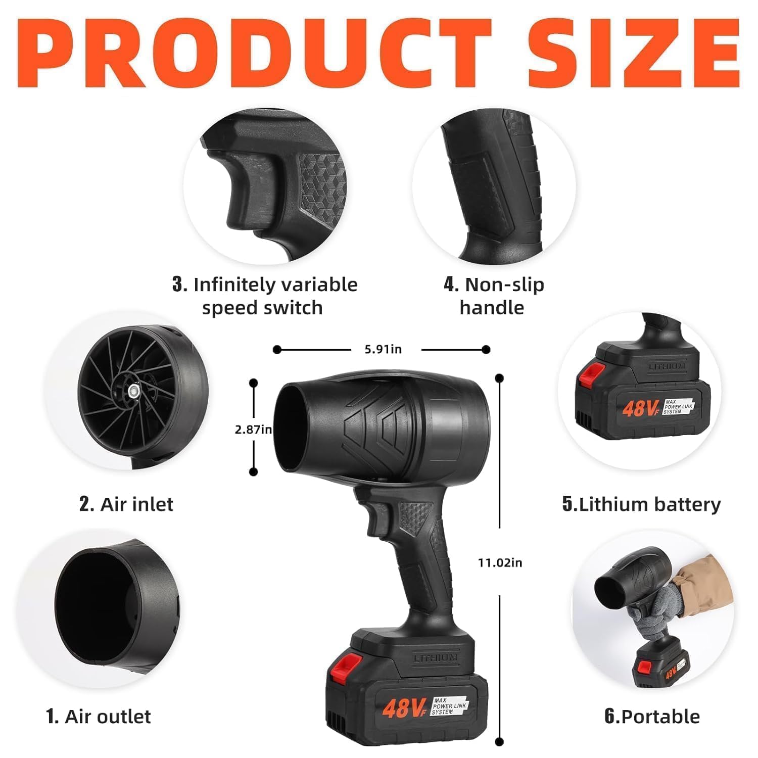 Electric Handheld Air Blower, 48V Cordless Turbo Blower for Home, Car And Outdoor, High-Speed Air Blower with Rechargeable Battery And Fast Charger - Image 4