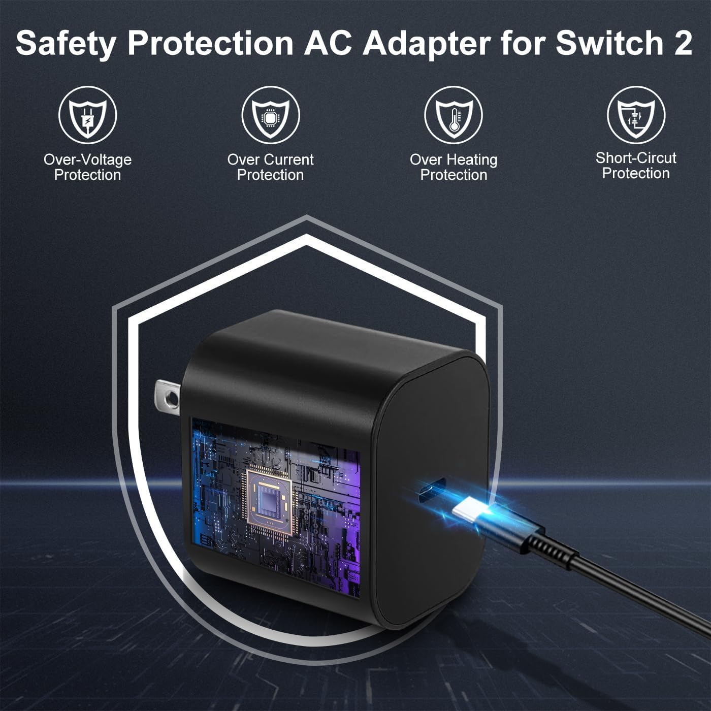 Switch 2 Charger 60W Adapter for Nintendo Switch 2 Charger 20V 3A Power AC Adapter Fast Charging with 5FT USB C Cord Cable for Switch, Lite, OLED, Steam Deck - Support TV Mode 5FT - Image 2