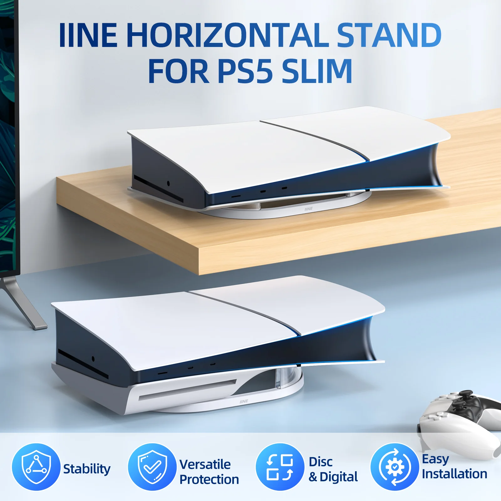 IINE PS5 Slim Horizontal Stand for PS5 Slim Disc And Digital Edition Easy installation Anti-Slip Anti-Drop Stand L985 - Image 3