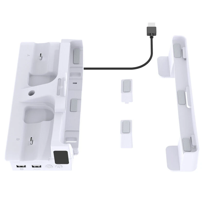 PGTECH GP-533 RGB Horizontal Console Bracket with Dual Gamepad Charging Port Built-in Dual Cooling Fan for PS5 Slim Host - White - Image 2