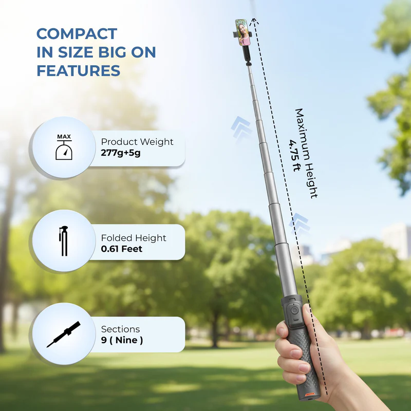 Digitek DTR 470SS Foldable Tripod Selfie Stick, Wireless Remote And 3 Leg Tripod Base, 4.67 Ft Max Height, 360 Degree, Smartphone for Vlogging, Reels - Image 6