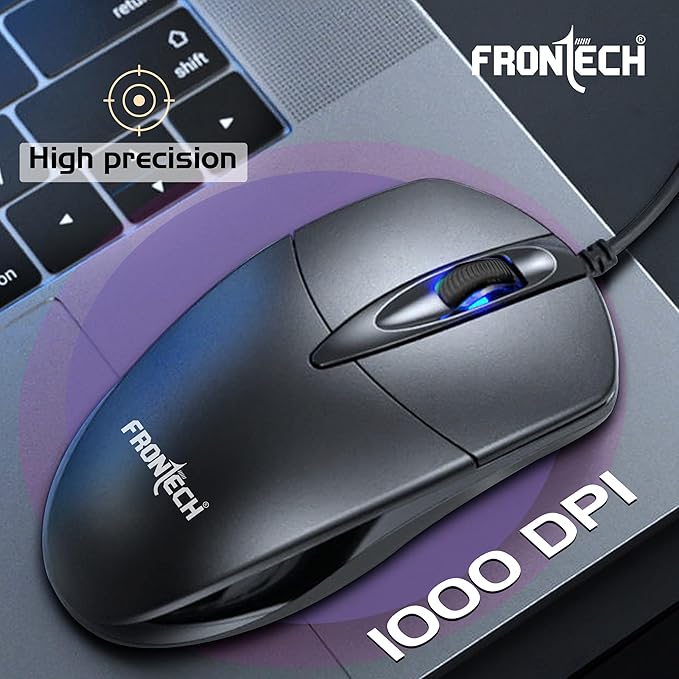 FRONTECH MS0048 Optical Wired USB Mouse 1000 DPI Resolution Compact & Stylish - Image 3