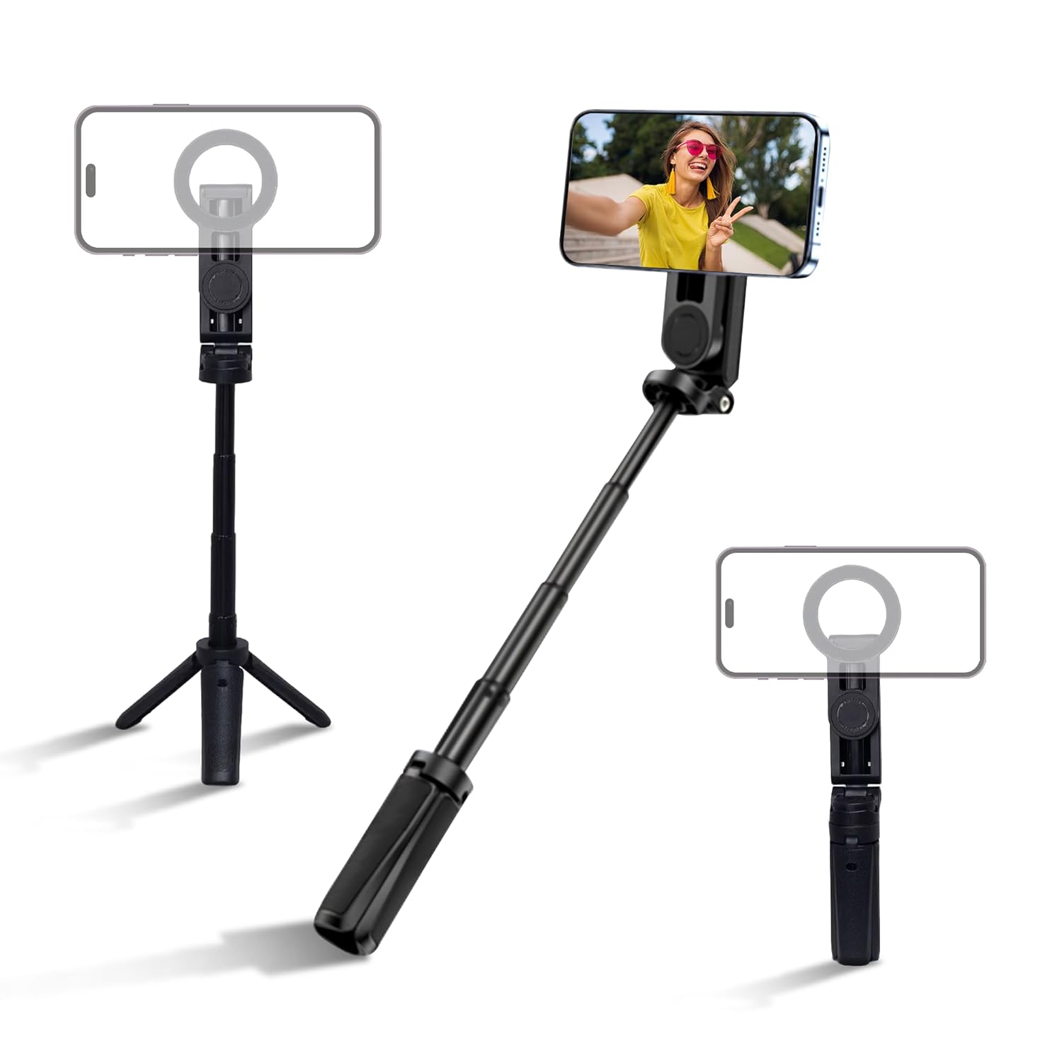 Digitek DTR 350 SS Magnetic Selfie Stick Tripod with 10m Bluetooth Remote, Pocket-Sized Design, 1Kg Max Load, 360° Rotation, Magnetic Phone Mount - Image 1