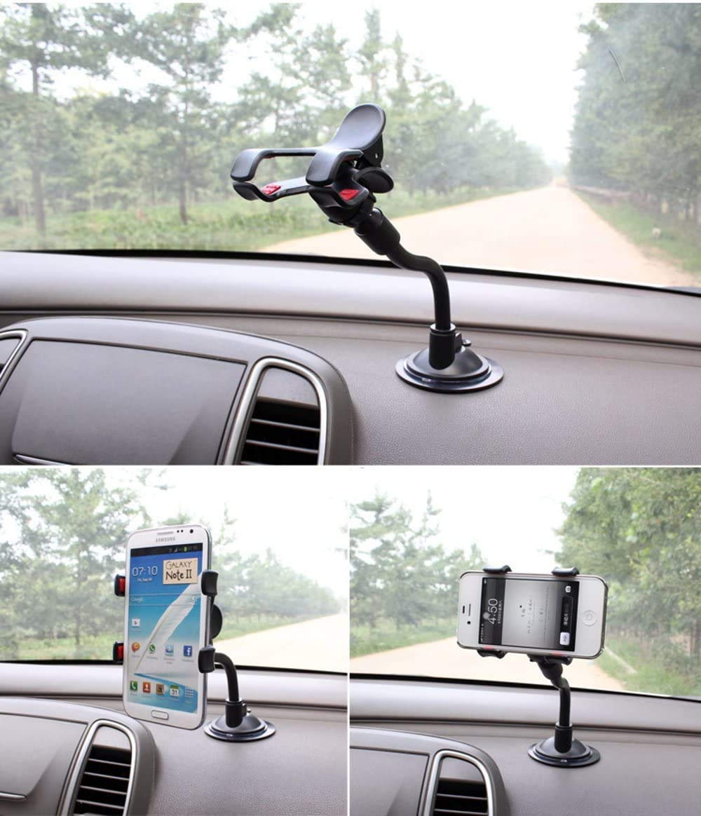 Car Phone Holder for Dash & Windshield Universal Flexible Gooseneck 8" Long Arm with Double Clip & Strong Suction Cup Phone Holder Mount for All Cellphones & Most of GPS - Image 3