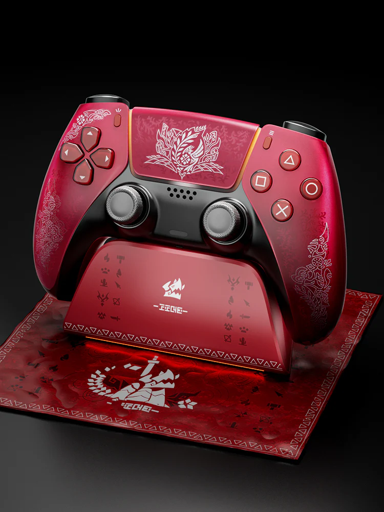 PS5 Controller Charging Stand Monster Hunter Wilderness Theme Charger for PS5 Controller Contact Fast Charging Red - Image 9
