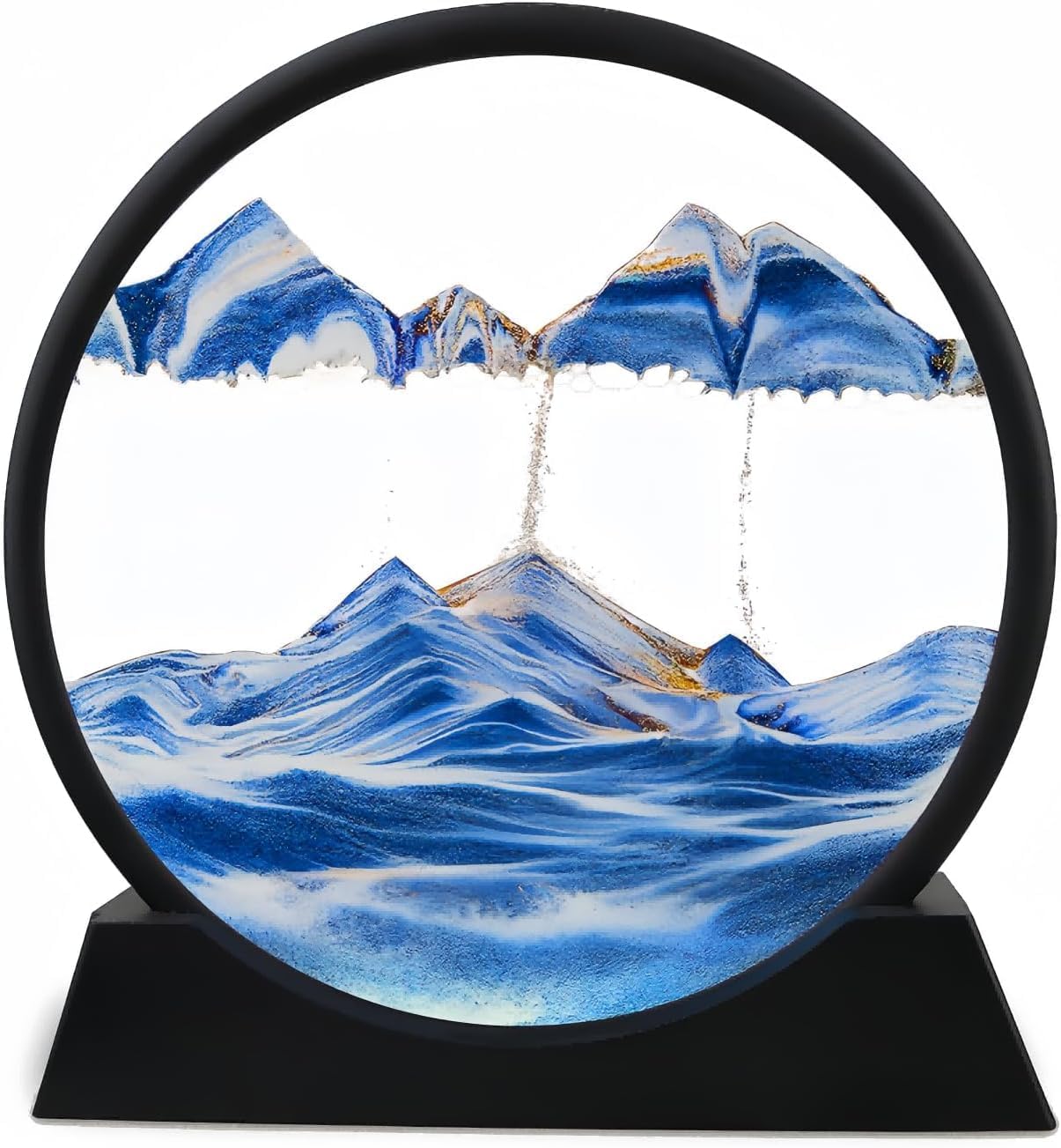 3D Moving Sand Art Picture Glass Liquid Painting Natural Landscape Showpieces for Home Decor, Antique Gifts for Kids, Office Desktop Decoration Blue - Image 1