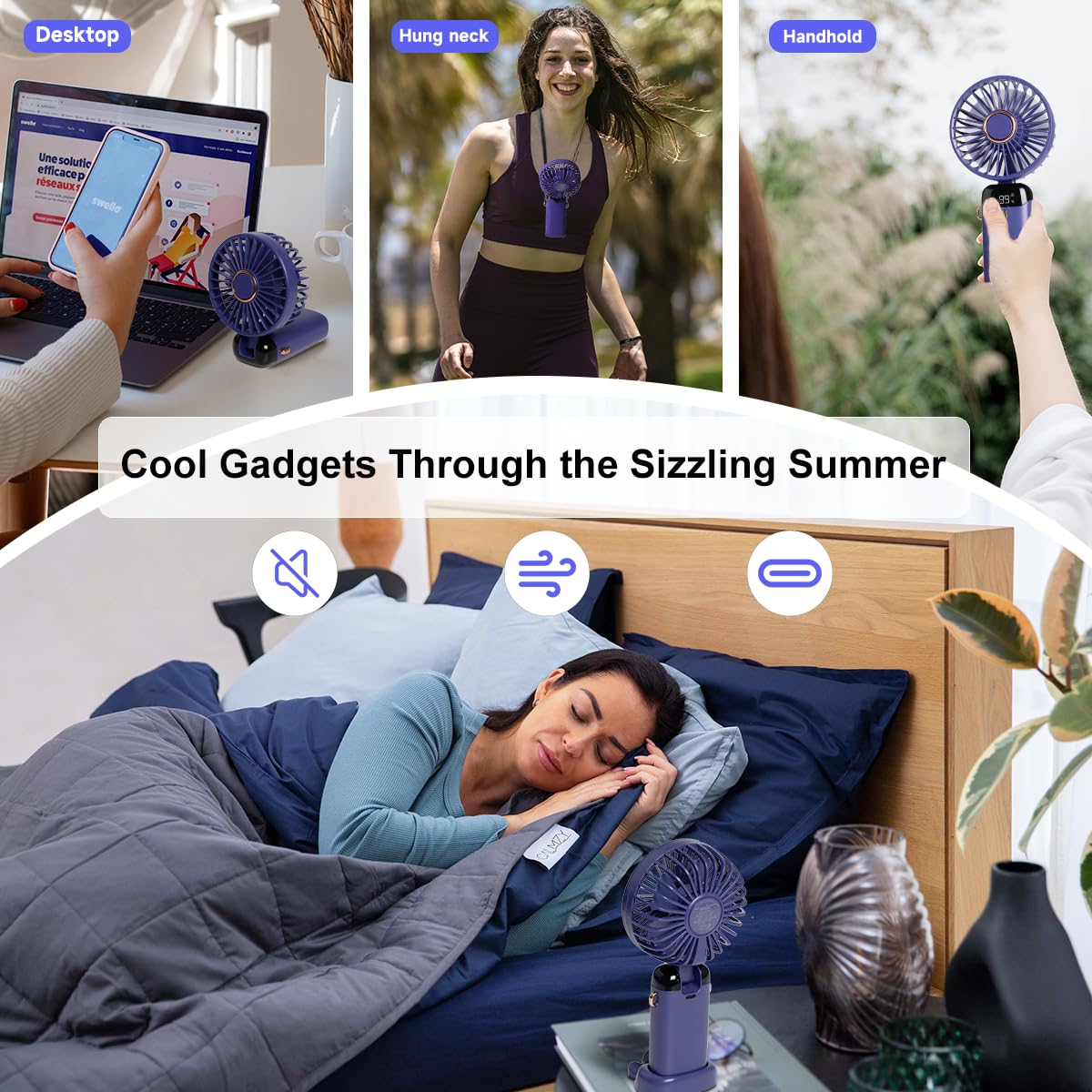 Portable Handheld Fan, 3200mAh Portable Fan with LED Display, 90° Foldable, 5 Speed Wind,Hand Held/Neck/Desk 3 in 1 Personal Small Fans, Multicolour - Image 4