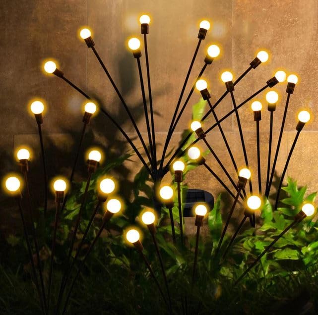 Solar Firefly Outdoor Waterproof Lights 2 x 8 LED Solar Powered Firefly Starburst Swaying Light Decorative Garden Stake Lights for Path Walkway Yard - Image 1