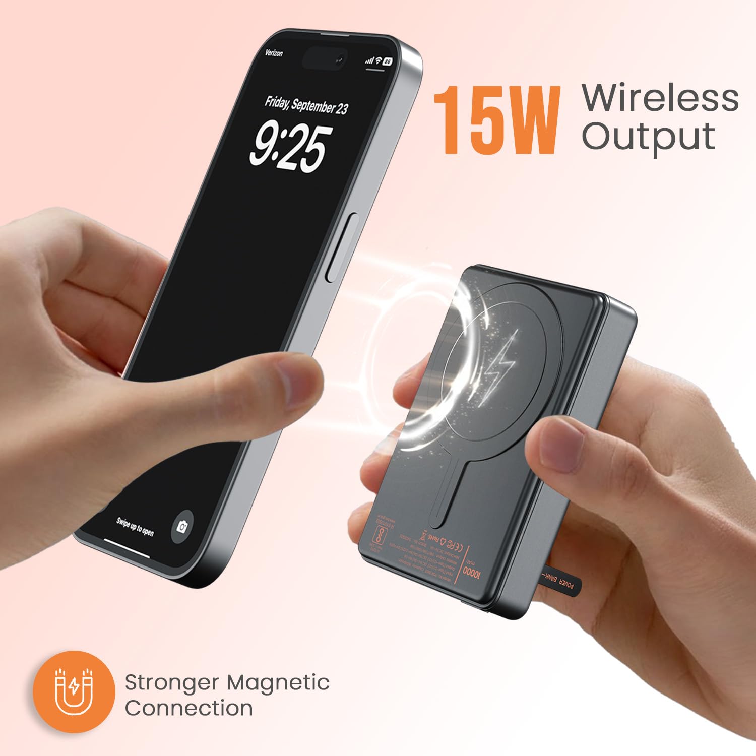 Portronics POR 2663 Chyro 10000mAh 15W Magnetic Wireless Fast Charging Powerbank with MagSafe Mobile Stand,in-Built Type C Cable With 20W Output,For iPhone 12 Above, Android, Other Qi Enabled Devices Black - Image 2