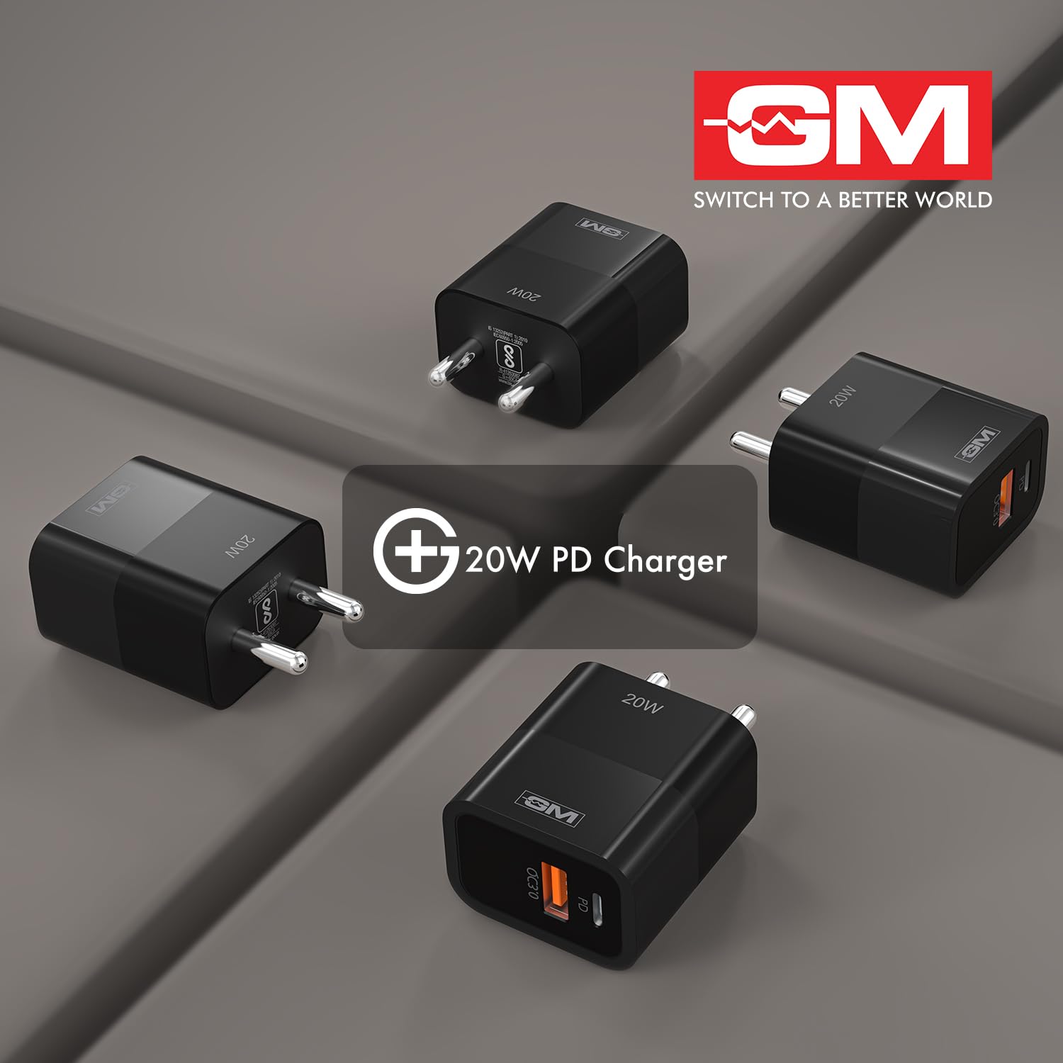 GM G+ 20W Dual Port Type C And A Mobile PD Charger, Fast Charging for Android, iPhone 16/15/14/13/12/11 Pro,Max, Samsung, One Plus Black - Image 8