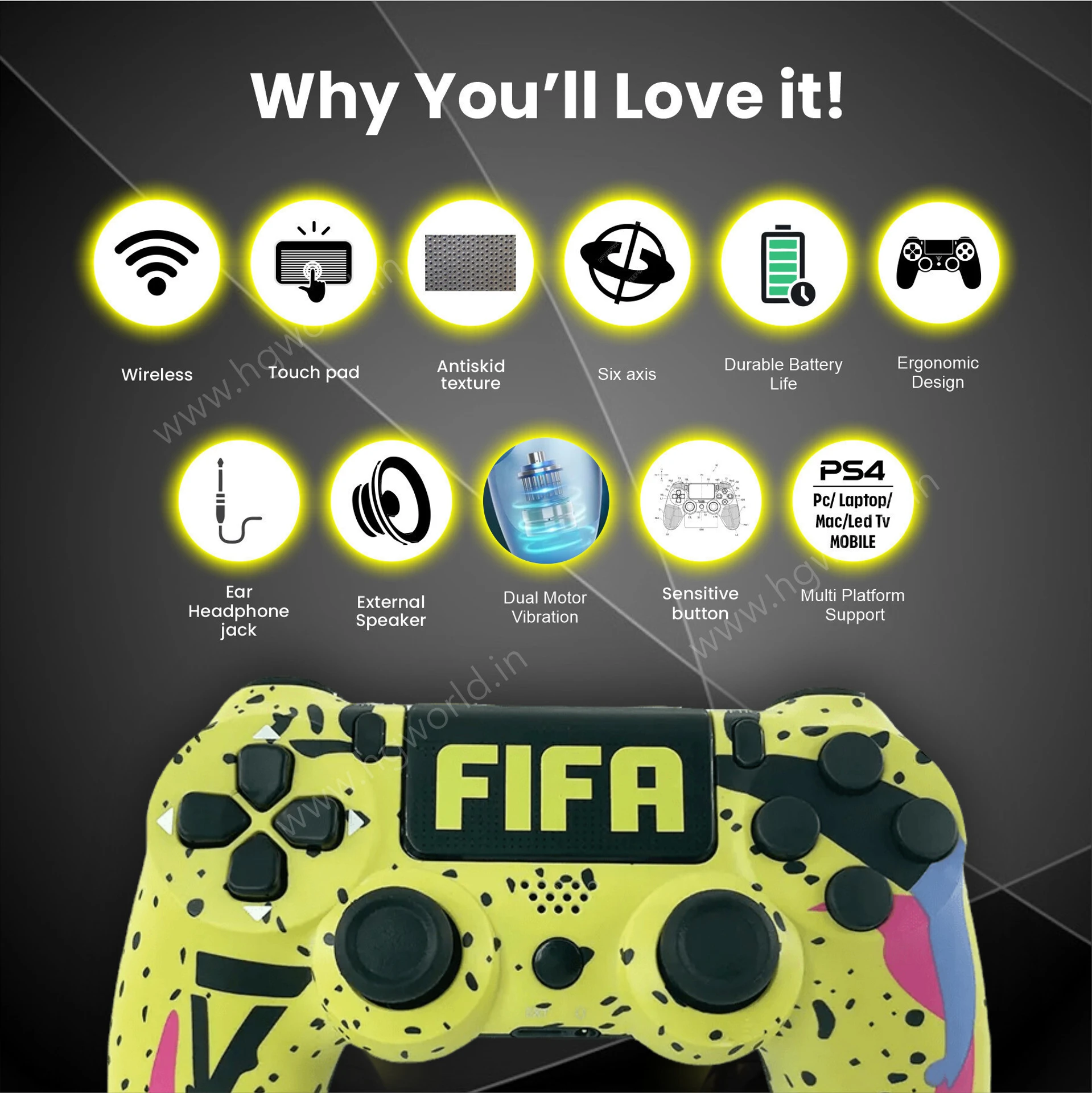 Dualshock 4 Wireless Bluetooth Controller for Sony PlayStation PS4- FIFA Volt Edition Neon Yellow Street Art - Image 4