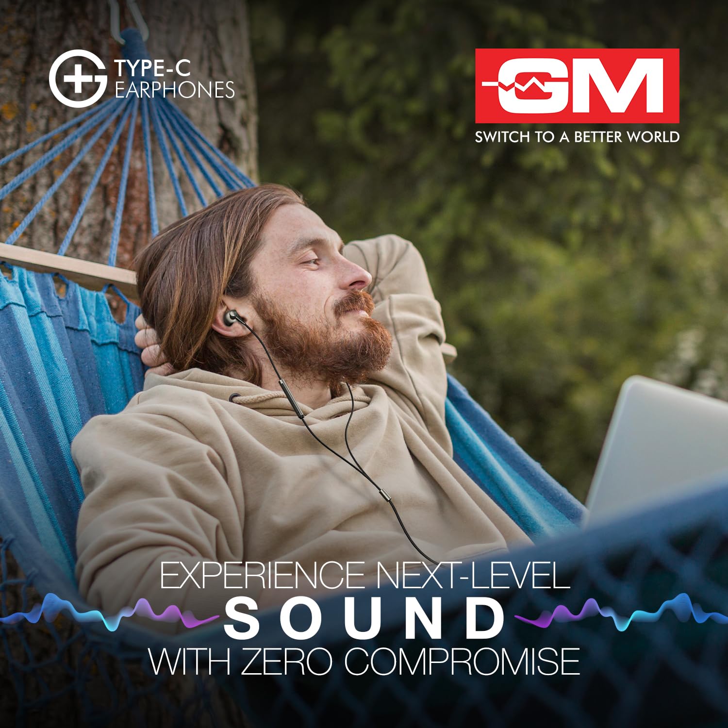 GM G+ Type-C Earphones with HD Sound, Half Ear Comfort Fit, Built-in Mic, One Touch Control, Metallic Finish, 14mm Drivers, Lightweight Wired USB-C Earphones for Calls and Music - Image 4