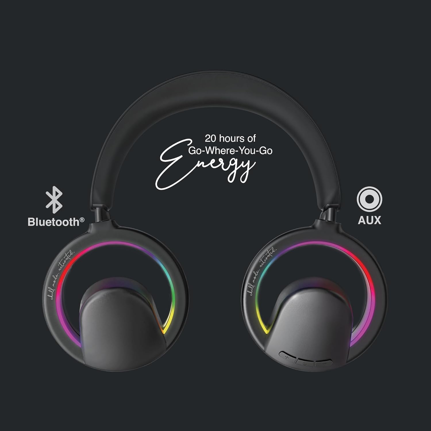 FINGERS ChillRay Open-Ear Wireless Headphones 360° Reality Audio, LED Halo Light Effects, 20 Hrs Playback, Flexible Foldable, Dual Mic Cool Black - Image 6