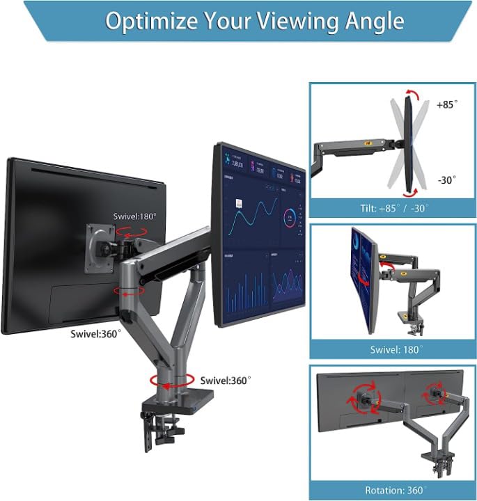 Portronics POR 3421 Aerolift Duo Dual Monitor Vertical Desk Arm Gas Spring Full Motion Swivel Monitor Mount with for up to 32 inch Monitors with Load Capacity from 4.4~30lbs for Each Arm Height Adjustable Monitor - Image 3