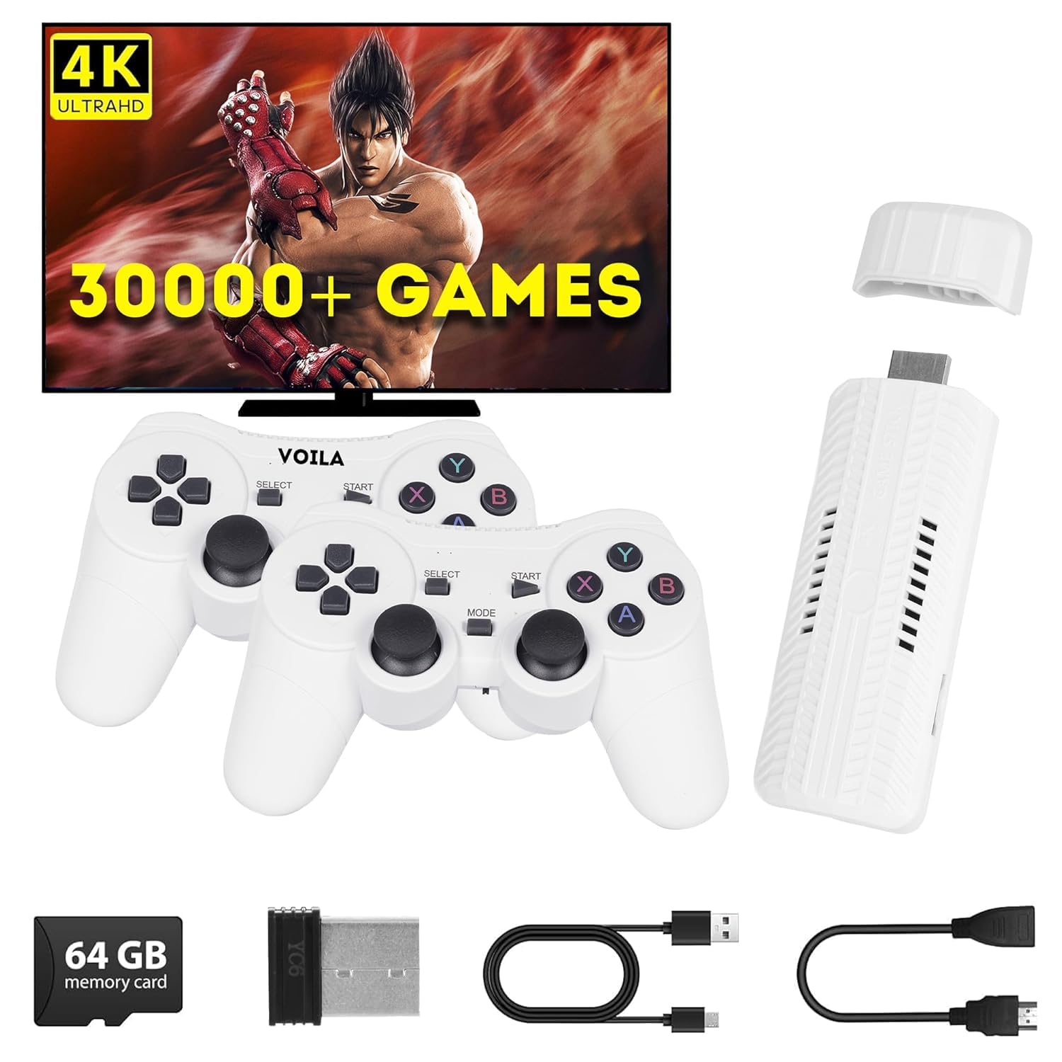 M66 Retro GameStick, 4K HD Gaming Console with 52 Emulators, 30,000 Built-in Classic and Modern Games, 64GB Storage, Plug and Play TV Gaming System - Image 2
