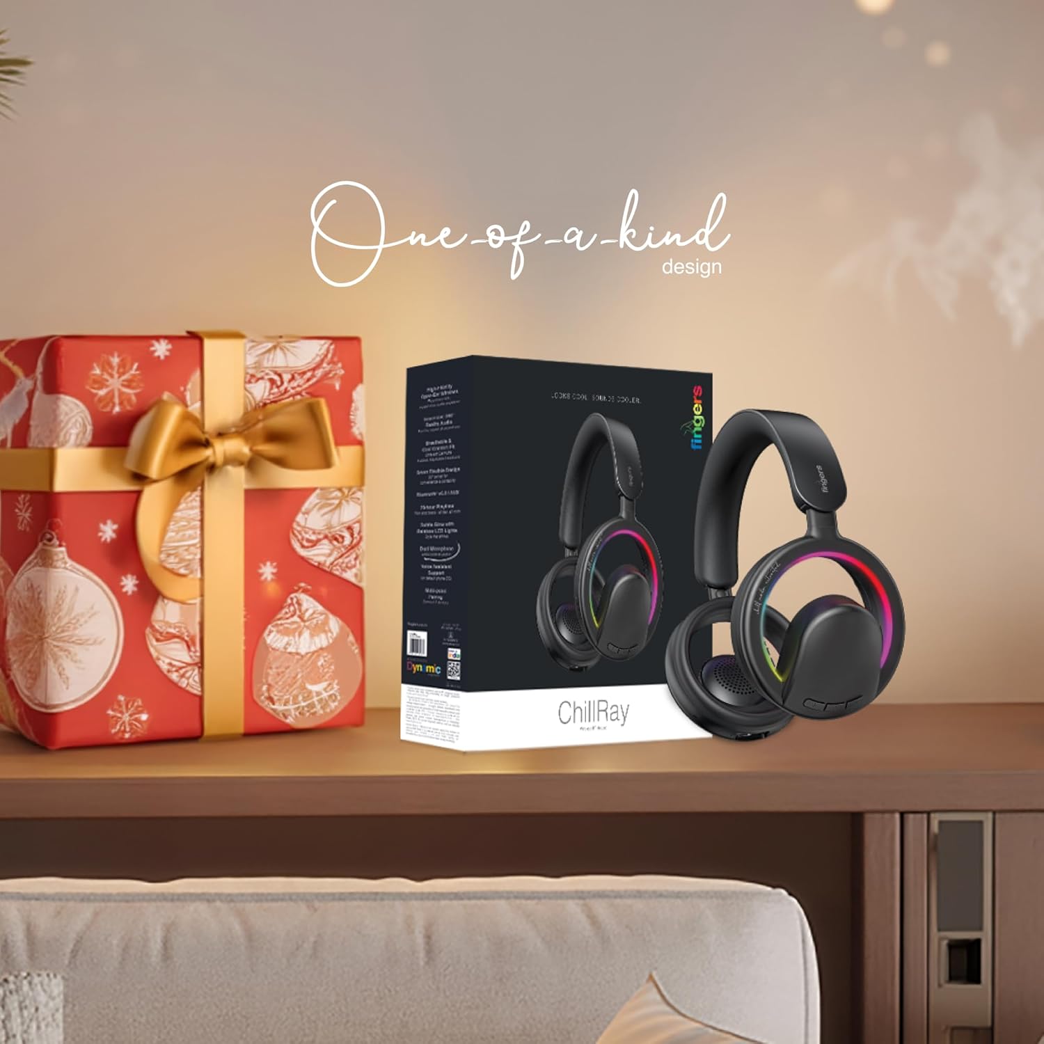 FINGERS ChillRay Open-Ear Wireless Headphones 360° Reality Audio, LED Halo Light Effects, 20 Hrs Playback, Flexible Foldable, Dual Mic Cool Black - Image 9