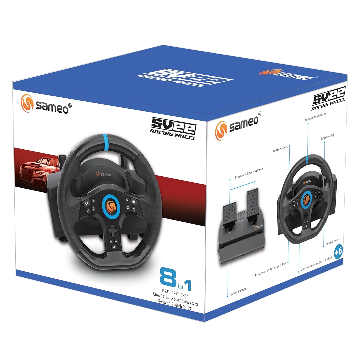 Sameo SV22 Multi-Platform Gaming Racing Wheel, Padel Set, Supports PC, PS3, PS4, Xbox One, Xbox 360, and Nintendo Switch. Sameo SV22 Multi-Platform Gaming Racing Wheel, Padel Set, Supports PC, PS3, PS4, Xbox One, Xbox 360, and Nintendo Switch. - Image 1