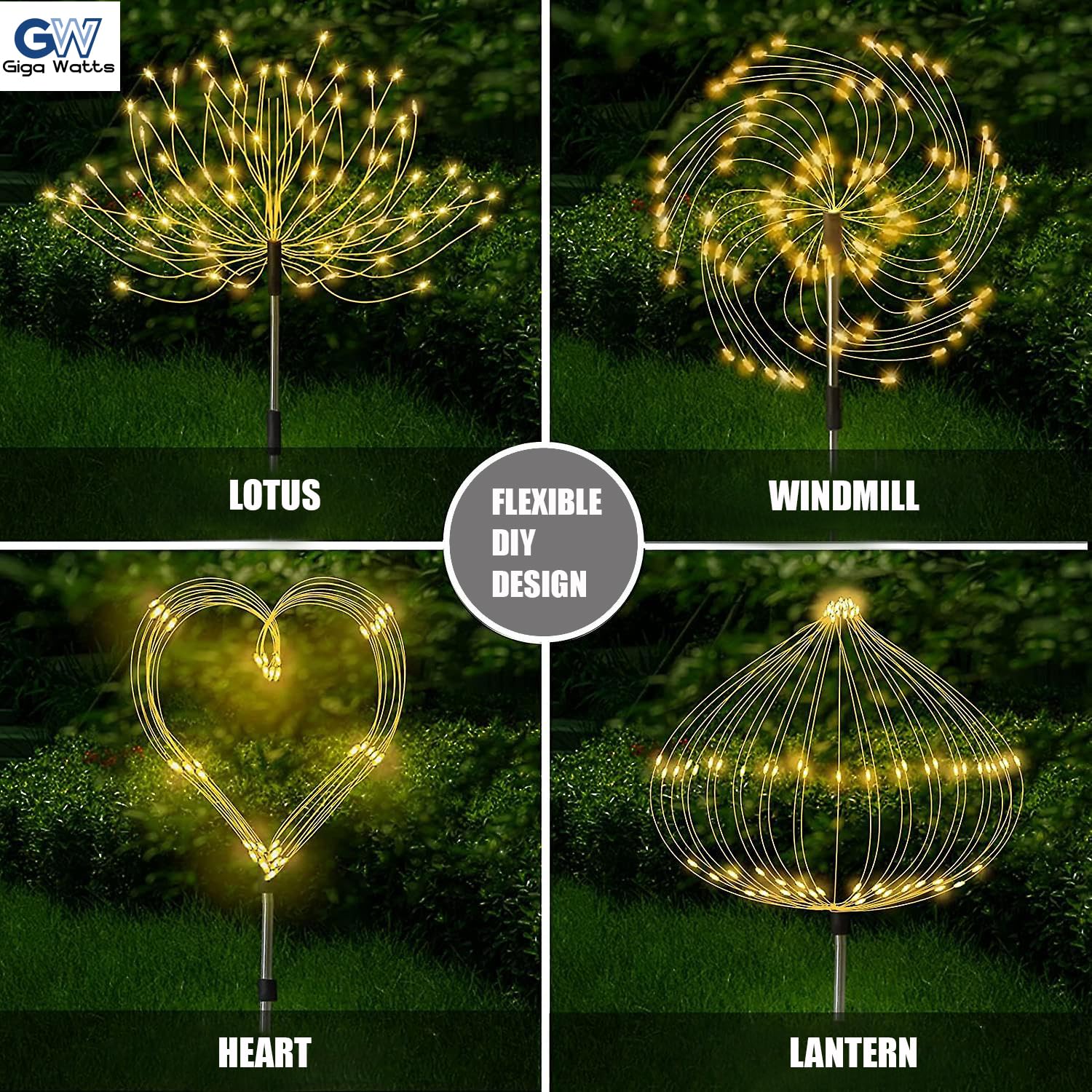Outdoor 90 LEDs Solar Firework Light 2 Lightning Modes Starburst Design Water Resistant Garden String Lights for Party Decor Warm Yellow, Pack of 2 - Image 4