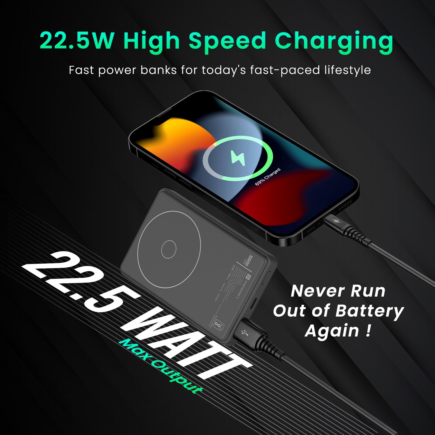 Portronics POR 2178 Luxcell Wireless Mini 10000 mAh 22.5W Fast Charging Power Bank, Supports Magnetic Charging Portronics POR 2178 Luxcell Wireless Mini 10000 mAh 22.5W Fast Charging Power Bank, Supports Magnetic Charging - Image 2