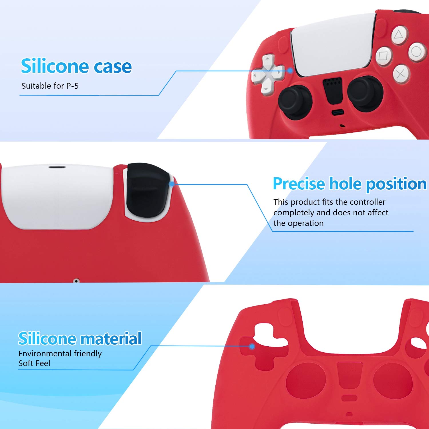 Dobe Silicon Case Cover for PS5 Controller TP-0512 Silicone Skin for PS5 Controller Red - Image 4