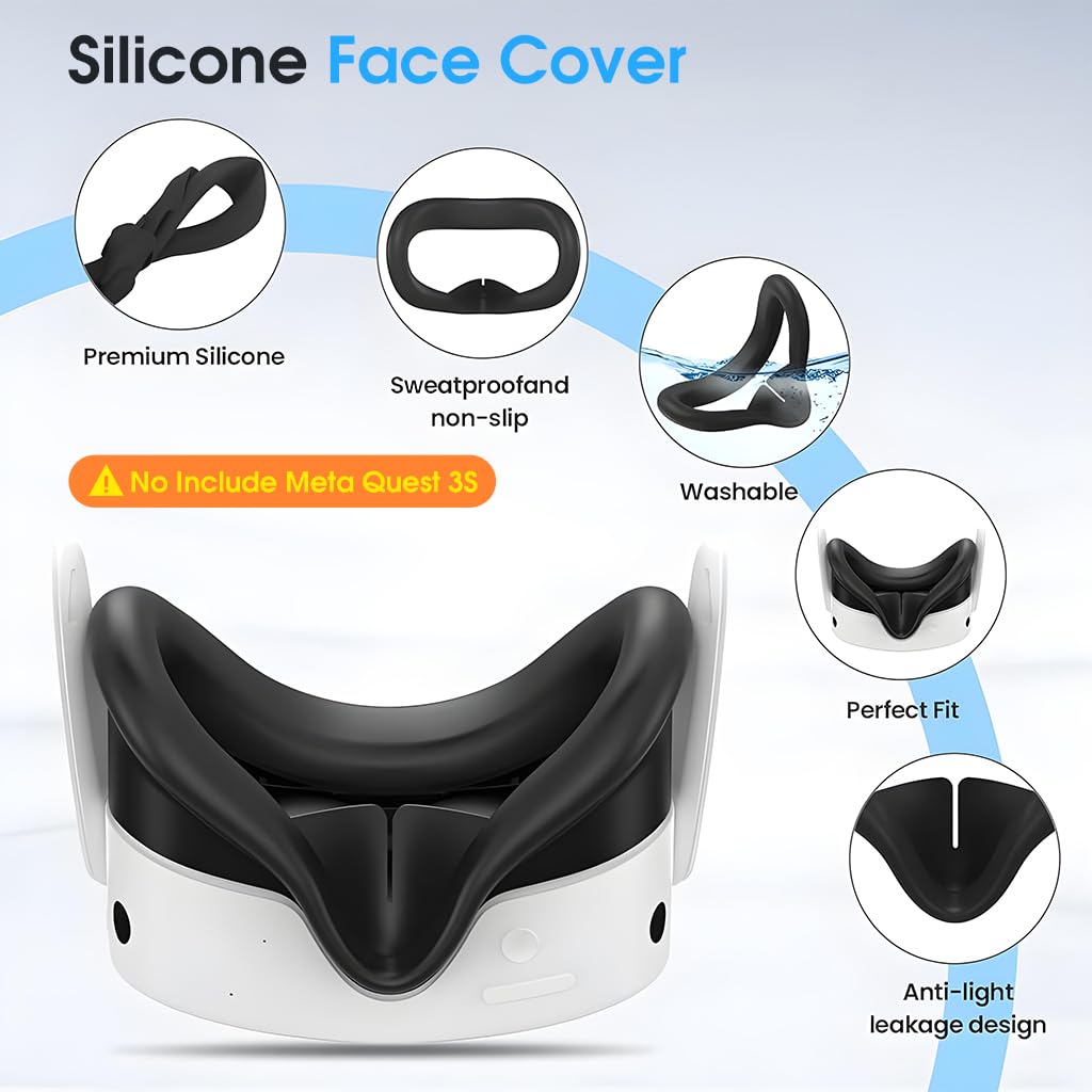 Meta Quest 3S 5-in-1 Silicone Accessories for , Protective Case Set for Meta Quest 3S, VR Skin Cover Case Silicone Face Pad Lens Cover - Image 3